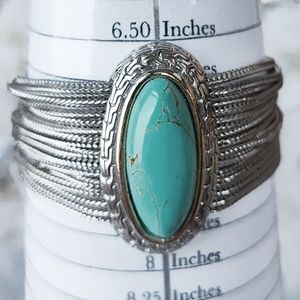 15 Strand Flat Silver Tone Herringbone Chain Gold Accent Howlight Bracelet EUC